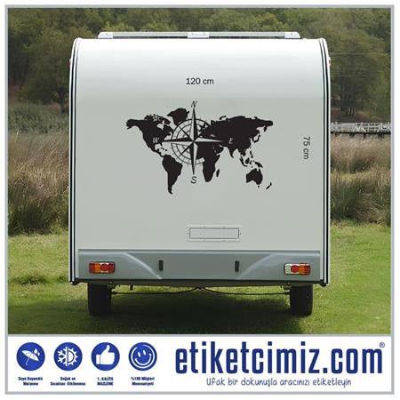 Dünya Haritası ve Pusula Karavan Sticker