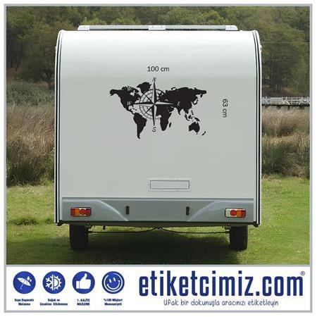 Dünya Haritası ve Pusula Karavan Sticker