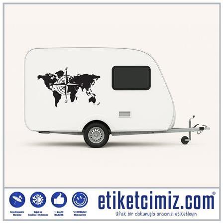 Dünya Haritası ve Pusula Karavan Sticker