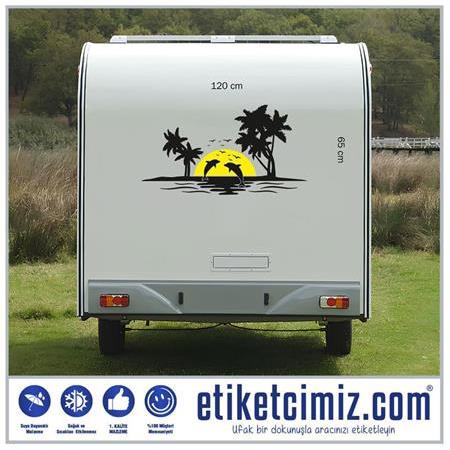 Karavan Palmiye ve Yunuslar Sticker