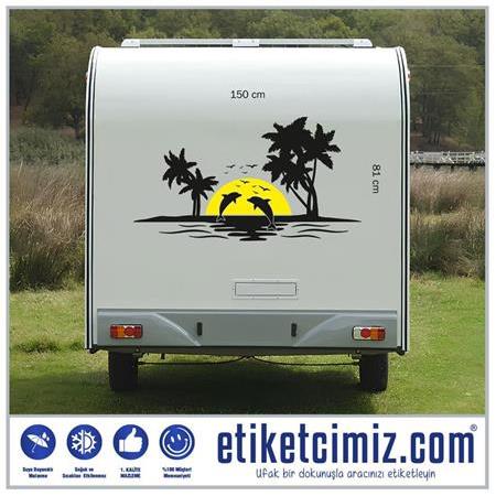 Karavan Palmiye ve Yunuslar Sticker