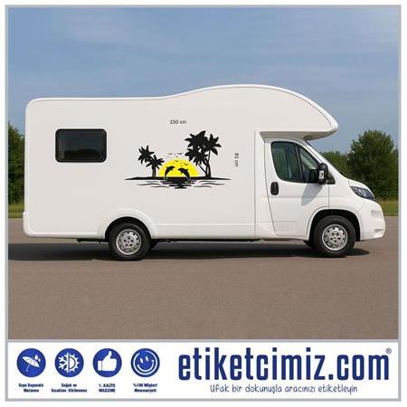 Karavan Palmiye ve Yunuslar Sticker